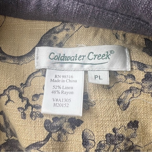 Coldwater Creek Petite Beige & Blue Floral Linen Button Front Barn Jacket Sz PL - Picture 9 of 10
